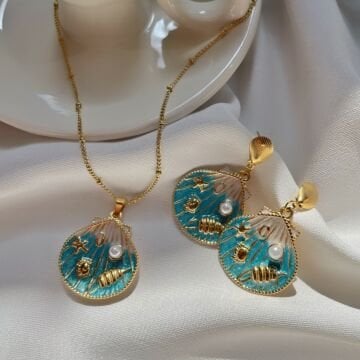 İnci Ve Deniz Kabuğu Tasarım Çelik Kolye