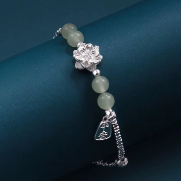 Lotus Çiçeği Tasarım Gümüş Bileklik