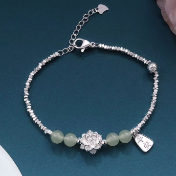 Lotus Çiçeği Tasarım Gümüş Bileklik