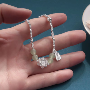 Lotus Çiçeği Tasarım Gümüş Bileklik