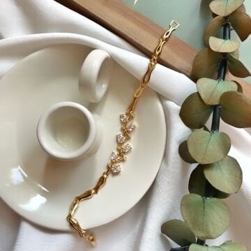 Sarmaşık Zirkon Taşlı Gold Tasarım Bileklik