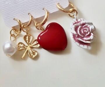 Kalp ve Gül 4'lü Tasarım Küpe