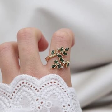 Yeşil Yaprak Vintage Yüzük