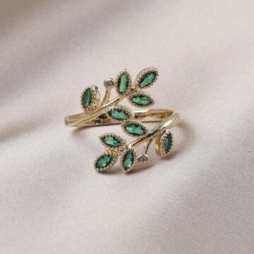 Yeşil Yaprak Vintage Yüzük