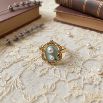 Vintage Çerçeve Tasarım İnci Detaylı Yüzük