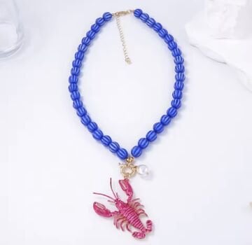 İnci Detay Mavi Boncuk Tasarım Istakoz Kolye