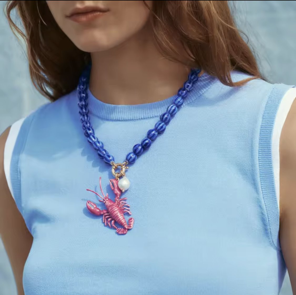 İnci Detay Mavi Boncuk Tasarım Istakoz Kolye