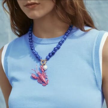 İnci Detay Mavi Boncuk Tasarım Istakoz Kolye