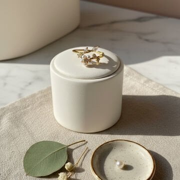 İnci Detaylı Çiçek Figürlü Taşlı Tasarım Yüzük