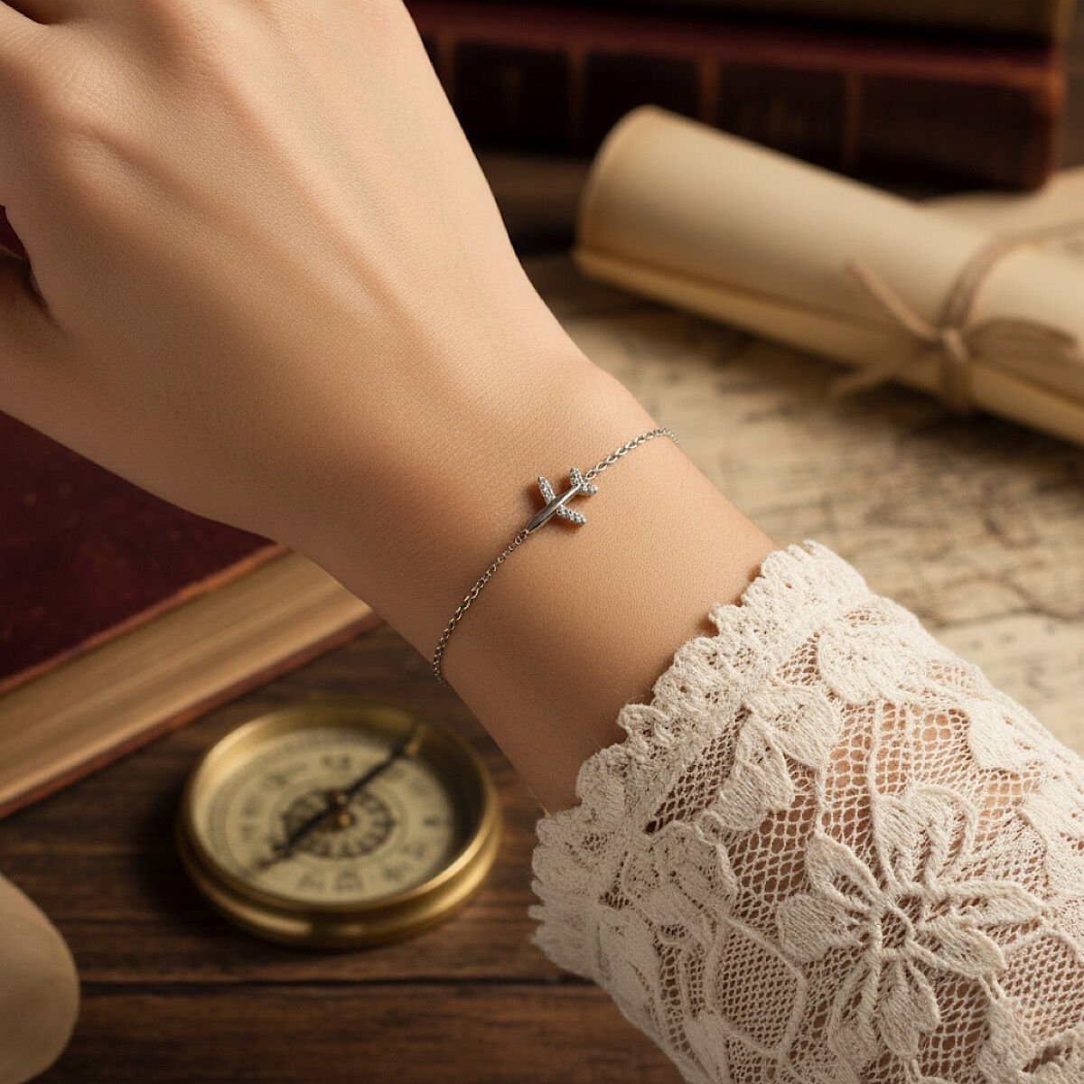 Uçak Figürlü Gümüş Bileklik