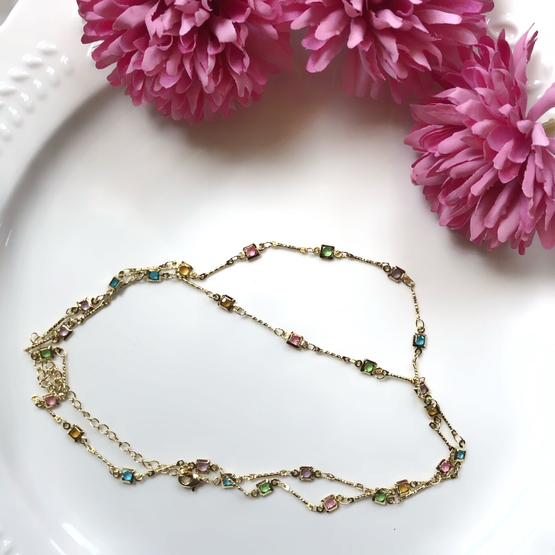 Renkli Taş Tasarım Çelik Bel Zinciri