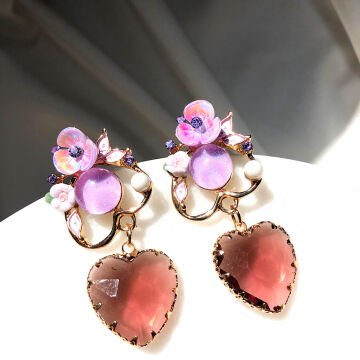 Kalp Bahçesi Koleksiyonu Tasarım Küpeler oval kalp pembe