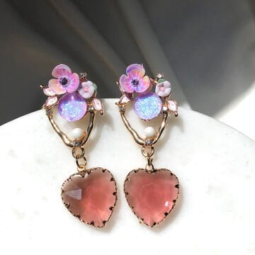 Kalp Bahçesi Koleksiyonu Tasarım Küpeler oval kalp pembe