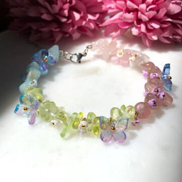 Vintage Renkli Boncuk Tasarım Kelebekli Bileklik