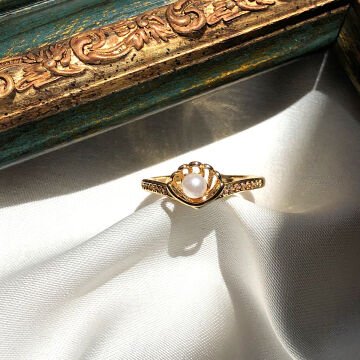 Vintage İnci Tasarım Gold Yüzük
