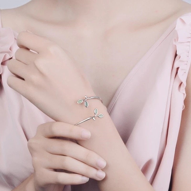 Yaprak Gümüş Halka Bileklik