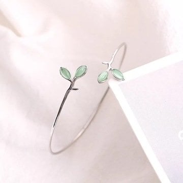 Yaprak Gümüş Halka Bileklik