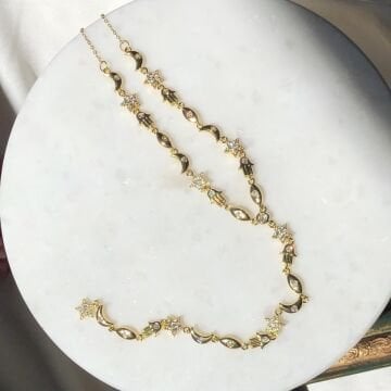 Yıldız, Ay ve Hamsa Figürlü Gold Tasarım Y Kolye
