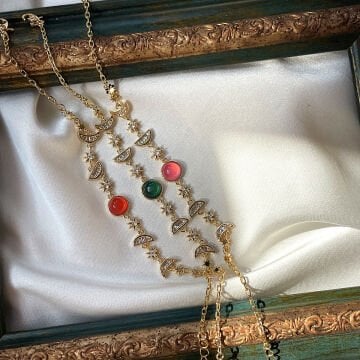 Renkli Taşlı Ay ve Güneş Figürlü Vintage Bileklikler