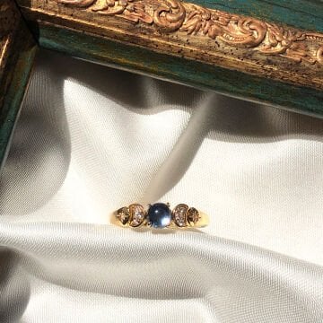 Yıldız Figür İşlemeli Mavi Taşlı Vintage Yüzük