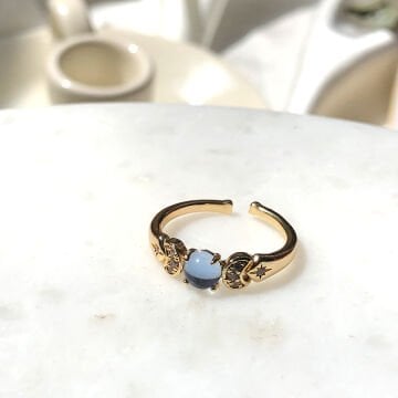 Yıldız Figür İşlemeli Mavi Taşlı Vintage Yüzük