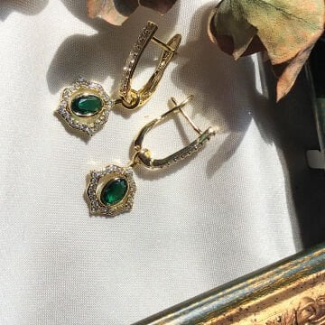 Vintage Yeşil Taşlı Küpe