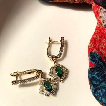 Vintage Yeşil Taşlı Küpe
