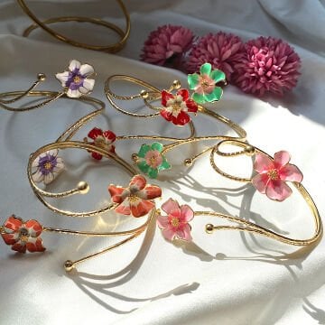 Vintage Renkli Çiçek Tasarım Pazu Bileklikleri