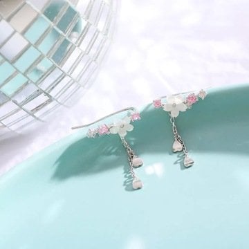 Flower Taşlı Gümüş Küpe