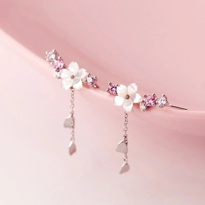 Flower Taşlı Gümüş Küpe