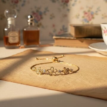 Vintage Taşlı Çiçek Tasarım Bileklik