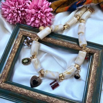 Vintage Charmlı Kemik Tasarım Kolye