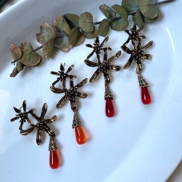 Kırmızı ve Turuncu Tasarım Çiçek Model Küpeler