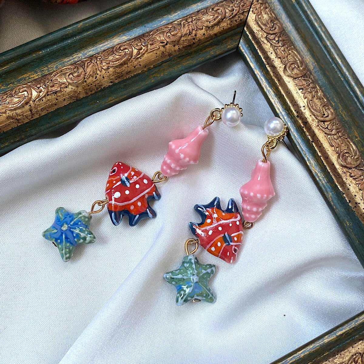 Balık ve Deniz Yıldızı Tasarım Küpe