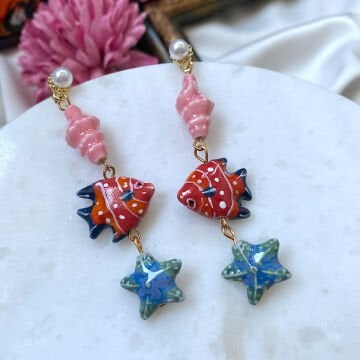 Balık ve Deniz Yıldızı Tasarım Küpe