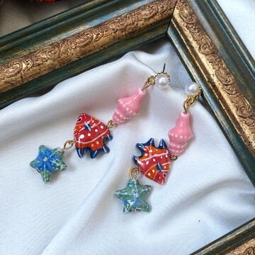 Balık ve Deniz Yıldızı Tasarım Küpe