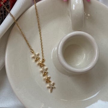 Zirkon Taşlı Yıldız Tasarım Çelik Kolye