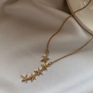 Zirkon Taşlı Yıldız Tasarım Çelik Kolye