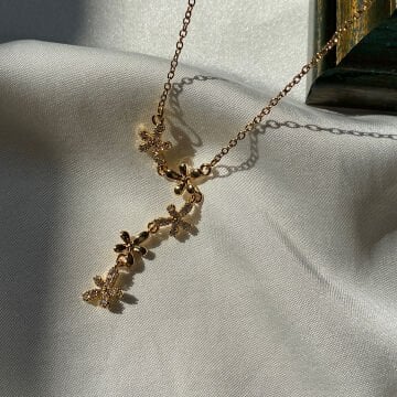 Zirkon Taşlı Çiçek  Tasarım Çelik Kolye