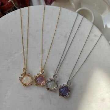 Shell Tasarım Renkli Opal Taş Kolyeler