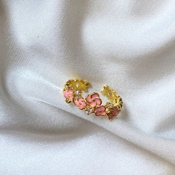Vintage Pembe Çiçek Tasarım Yüzük