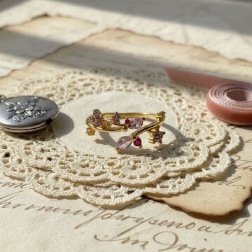 Mor ve Pembe Taşlı Tasarım Yüzük