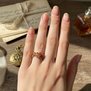 Mor ve Pembe Taşlı Tasarım Yüzük