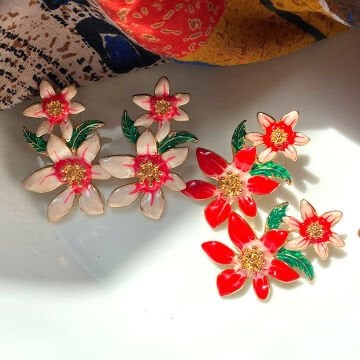 Vintage Renkli Tasarım Çiçek Küpeler