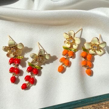 Vintage Blossom Kırmızı ve Turuncu Küpeler