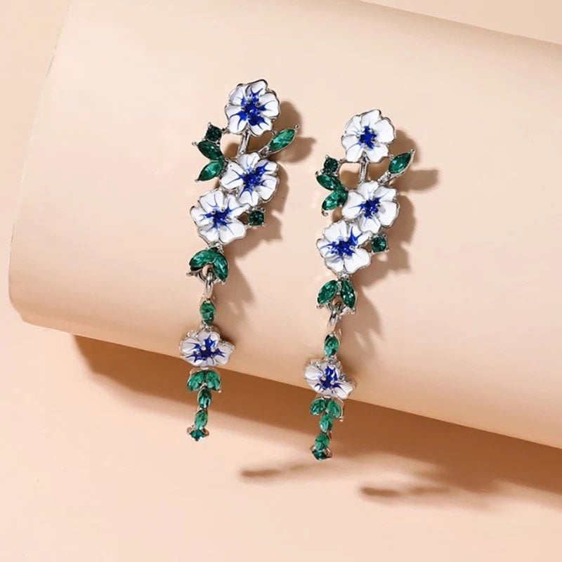 Mavi Çiçek Sarkıt Küpe