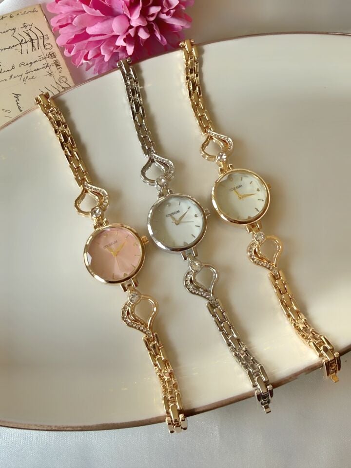 Taşlı Kalp Detay Tasarım Vintage Saat