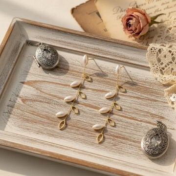 İnci Tasarım Yaprak Sarkıt Küpe