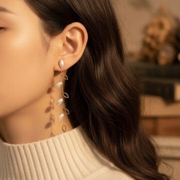 İnci Tasarım Yaprak Sarkıt Küpe