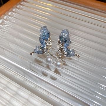 Mavi Taşlı Kelebek Kanadı Küpe